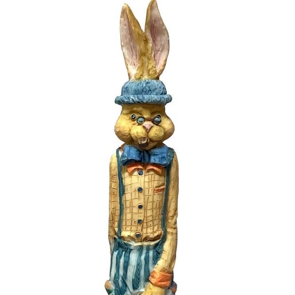 Vintage Resin Spring Easter Grandpa & Grandma Bunnies Pencil Figurines Set of 2 - Picture 3 of 10